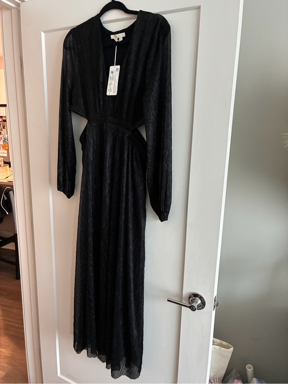 Boden Black Long Sleeve Maxi Dress with Subtle Sheen